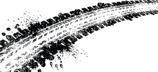 Distressed Black Tire Track Grunge Splatter Mark Vector Background Element