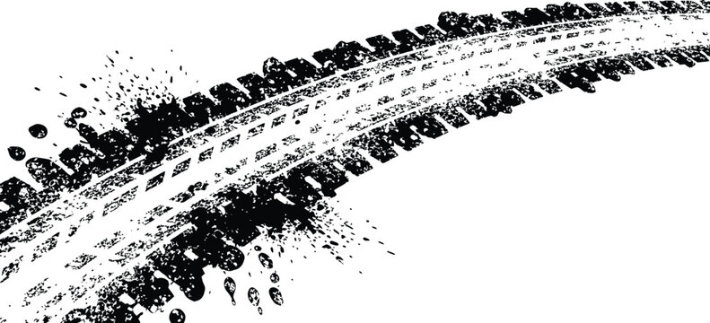Distressed Black Tire Track Grunge Splatter Mark Vector Background Element