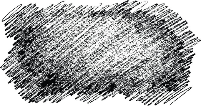 Black and white scribble texture overlay Rough diagonal hatching distress effect background Hand drawn pencil sketch grunge vignette vector