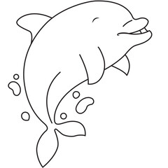 Obraz premium Happy dolphin jumping line art with bubbles ideal for nursery decor, party invites, and ocean-themed illustrations.