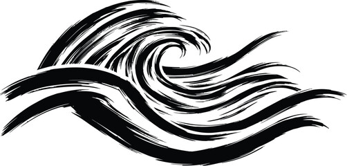 Fototapeta premium Stylized Japanese Brush Stroke Wave Vector Abstract Sumi-e Ink Illustration