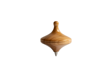 Handcrafted wooden spinning top isolated on transparent background