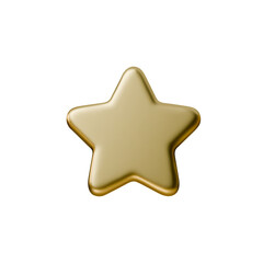 Golden 3D star icon with realistic metallic texture. Premium award badge for rating, review, and game design. Isolated vector element on white background.