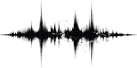 Distressed Black Audio Waveform Graphic Element Sound Equalizer Display with Halftone Dot Texture