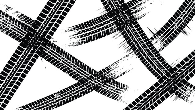 Distressed black tire tracks vector background texture pattern