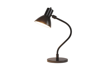 Modern black desk lamp with flexible neck isolated on transparent background