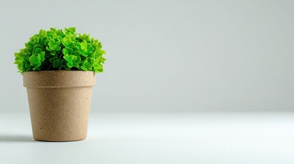 Green Artificial Plant in Brown Pot on Minimalist White Surface for Modern Home Decor or Office Design