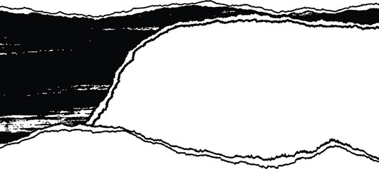 Black and White Torn Paper Edges Grunge Texture Background Vector Overlay Frame Element for Design