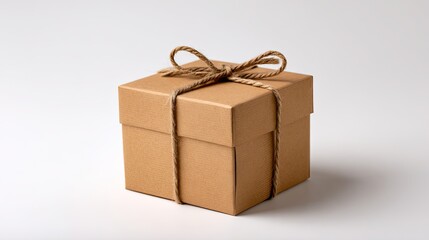 Brown Kraft Gift Box Tied with Twine on a Light Background for Holiday, Birthday, or Special Occasion Giving