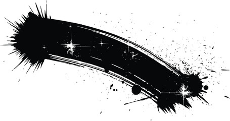Dynamic black paint stroke abstract brush texture with grunge splatter and speed lines vector graphic