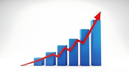 Blue bars with rising red line and arrow graph chart