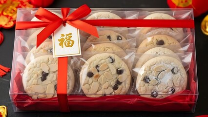 Assorted Almond and Chocolate Chip Cookies in Festive Gift Packaging