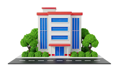 Stylized Modern Building with Trees and Road