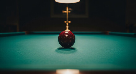 Single red billiard ball centered on green felt under dramatic light