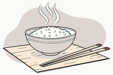 Rice Bowl with Chopsticks Icon Representing Asian Cuisine and Traditional Eating