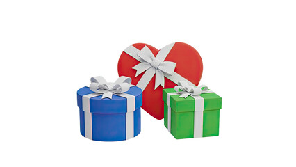 Obraz premium Three Gift Boxes: Blue, Green, and Red Heart