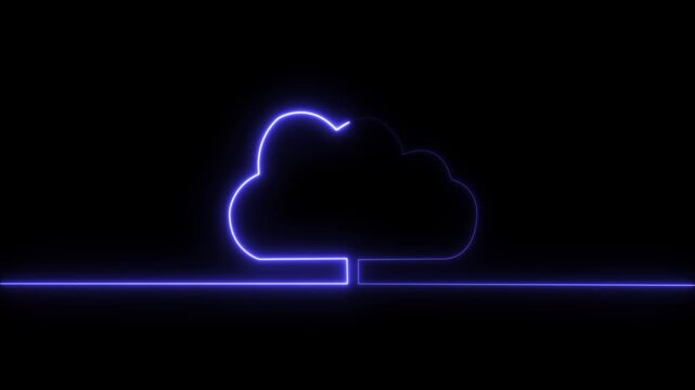 glowing neon cloud database icon animation representing data transfer upload and download business technology 4k