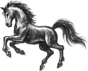 2026 Year of the Horse Chinese New Year Zodiac Black Ink Painting Illustration