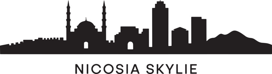 Naklejka premium Nicosia vector skyline silhouette modern design with famous buildings and landmarks on transparent background
