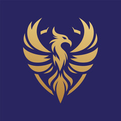 Obraz premium Golden Phoenix Shield Emblem on Red Background