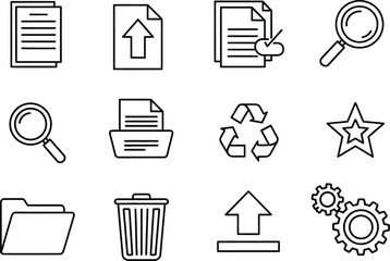 Outline computer utility icon vector illustration set for tasks data management isolated on white background