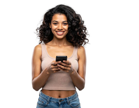 Young woman using smartphone isolated on transparent background isolated on transparent background - Powered by Adobe