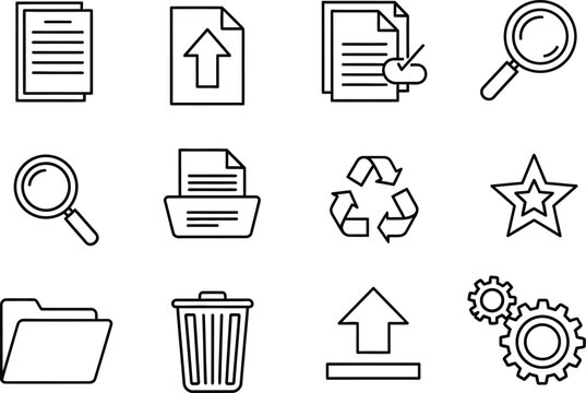 Outline computer utility icon vector illustration set for tasks data management isolated on white background
