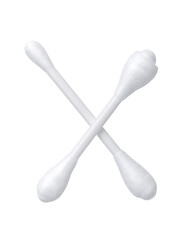 A single, clean, white, double sided cotton swab or bud for personal hygiene. Isolated on transparent or white, Cut out