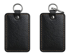 Black rectangular leather keychain Isolated on transparent or white, Cut out