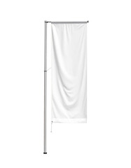 Blank white vertical flag banner stand for advertising mockup Isolated on transparent or white, Cut out