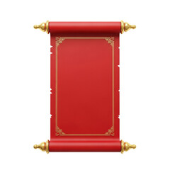 Ancient scroll with golden accents isolated on transparent background