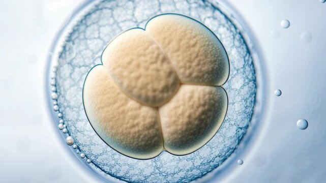 IVF Embryo Concept ,Early stage embryo cell division microscopic round blue background scientific medical biological growth development zygote
