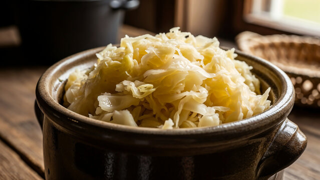 Fermented cabbage in rustic crock &ndash; a symbol of tradition and homemade nourishment