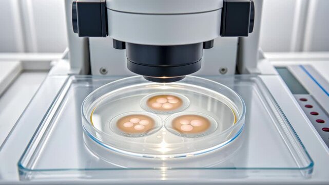 IVF Embryo Concept ,Microscope petri dish cell laboratory science research biology experiment technology closeup glass growth analysis healthcare