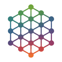 colorful hexagonal geometric pattern with interconnected nodes and lines