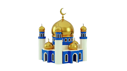 Stylized Mosque with Golden Domes and Blue Accents
