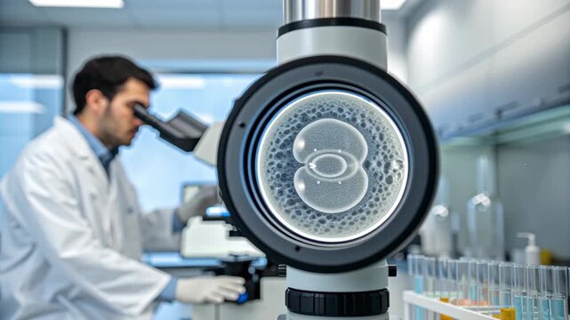 IVF Embryo Concept ,Scientist laboratory microscope cell research medical biology technology analysis professional focus modern healthcare experiment