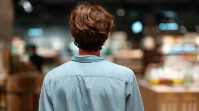 Man shopping in modern retail store aisle