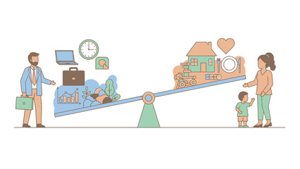 Work life balance concept with family and career on scales.