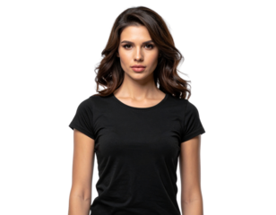 Portrait of a woman in black t-shirt isolated on transparent background isolated on transparent background