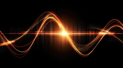Vibrant Sound Wave Abstract Visualization with Warm Glowing Light Effects and Dark Background for Creative Projects