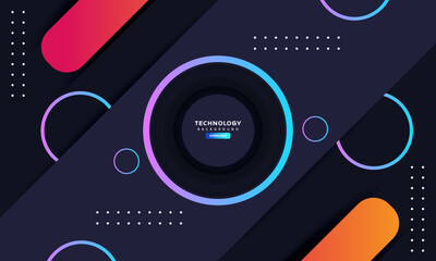 Dark Abstract Technology Background with Neon Gradient Circles