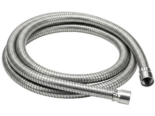 Coiled metal hose with fittings on one end isolated on transparent background