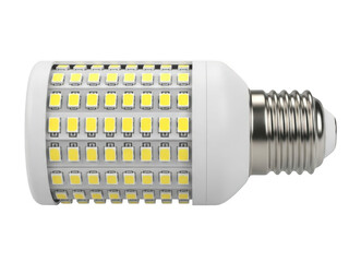 Led light bulb with yellow leds and silver base isolated on transparent background