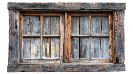Rustic Wooden Window Frame, Isolated, Exterior View, Potential Stock Photography, Aged, Vintage,  Background Use, For Design