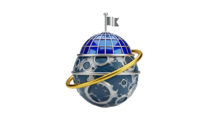 Stylized planet with flag and golden ring