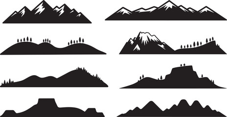 Collection of silhouette mountains design landscape nature hill peak range