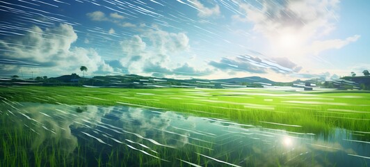 realistic photo of a glossy Rice fields ,generative AI
