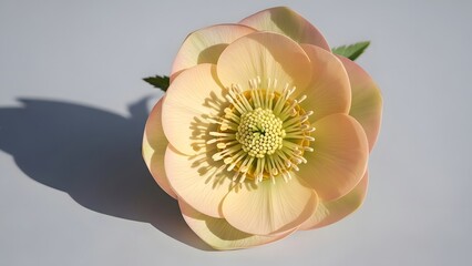 Closeup of a delicate pink flower in natural sunlight against a clear sky