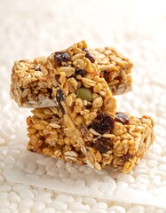Stacked Granola Bars with Seeds and Dried Fruit.